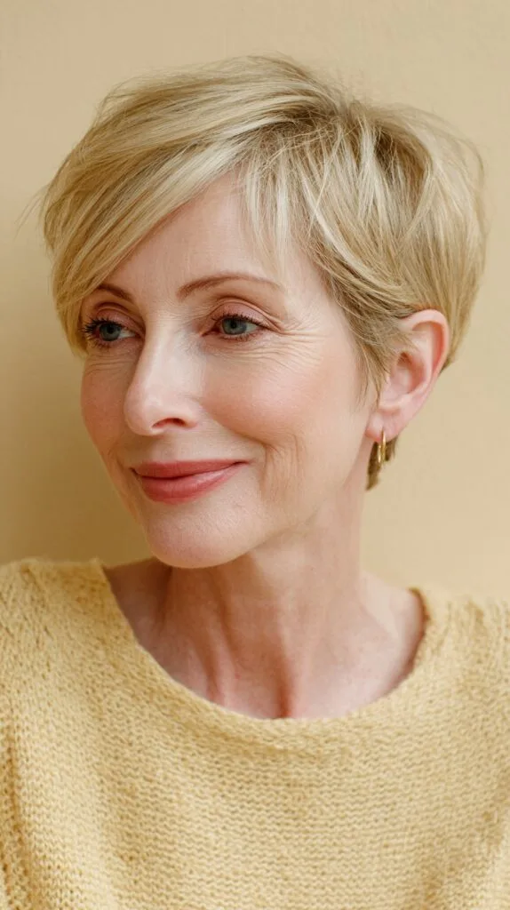 Feathered Vanilla Blonde Bob for Mature Confidence