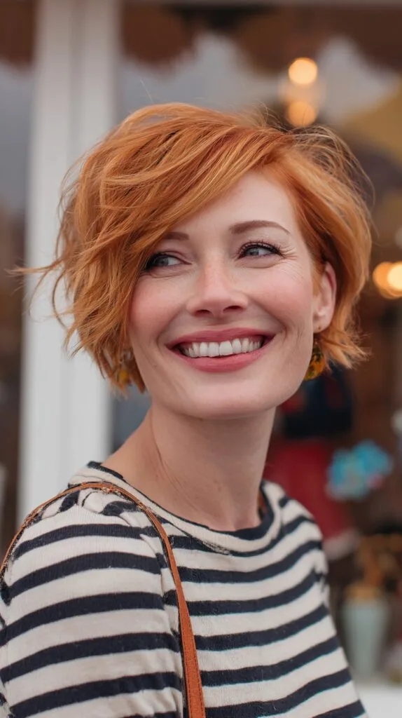 Fiery Copper Textured Shag with Swooping Fringe