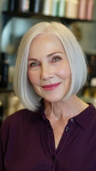 Fresh and Sleek Silver Bob with Subtle Layers