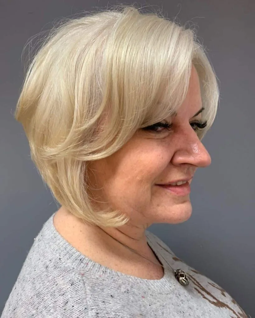 fringe enhanced graduated bob for women over 50 with round face