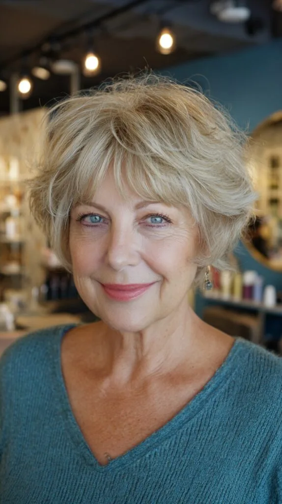 Golden-Blonde Short Shag with Soft Bangs