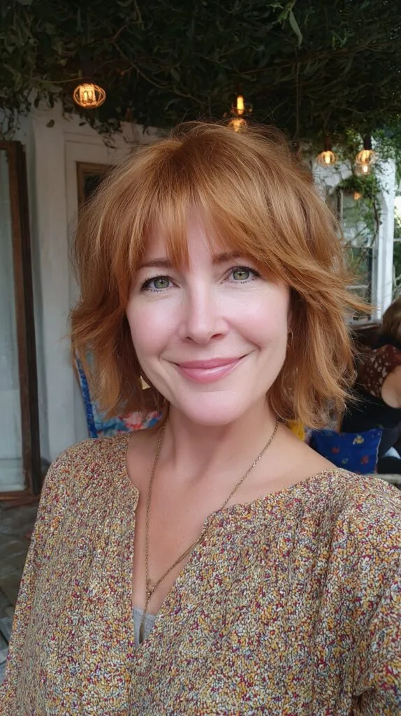 Grown-Out Copper Shag Bob with Feathered Fringe