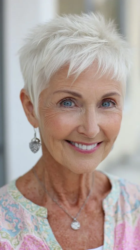 Icy Platinum Short Spiky Pixie with Tapered Nape