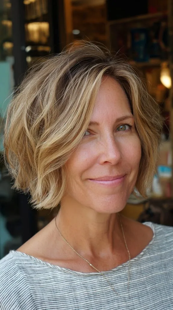Jaw-Grazing Textured Bob with Rooted Blonde Balayage