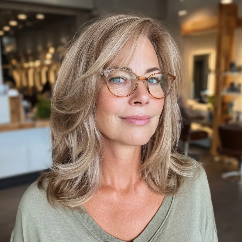 Layered Ash Blonde Cut with Face-Framing Highlights