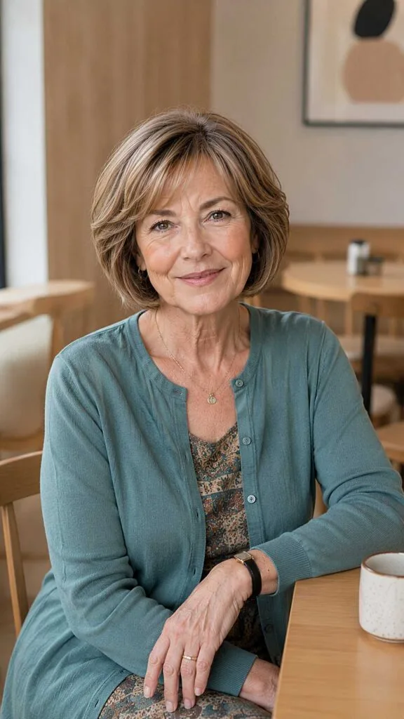 Layered bob with caramel face-framing highlights