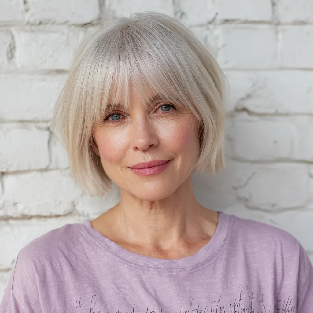 Light Blonde Blunt Cut with Soft Fringe