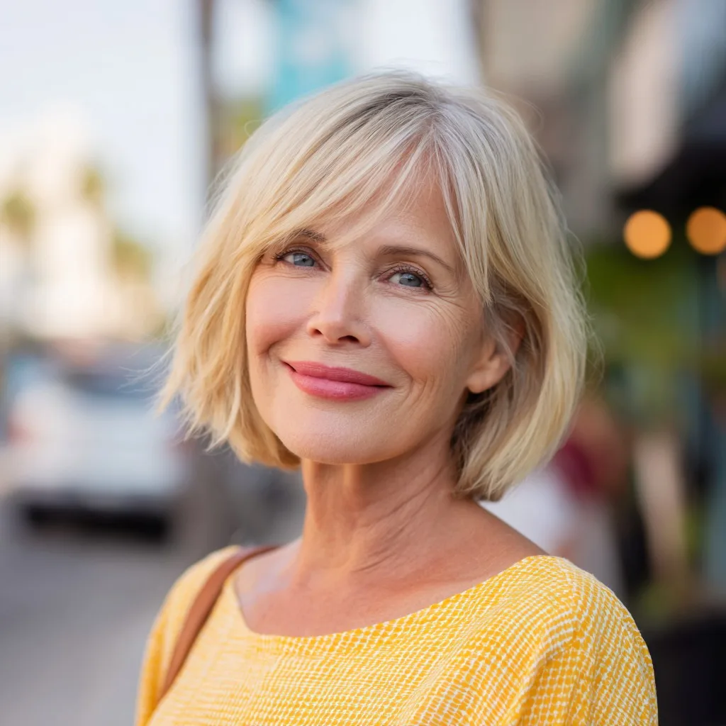 Light Blonde Textured Bob with Subtle Bangs