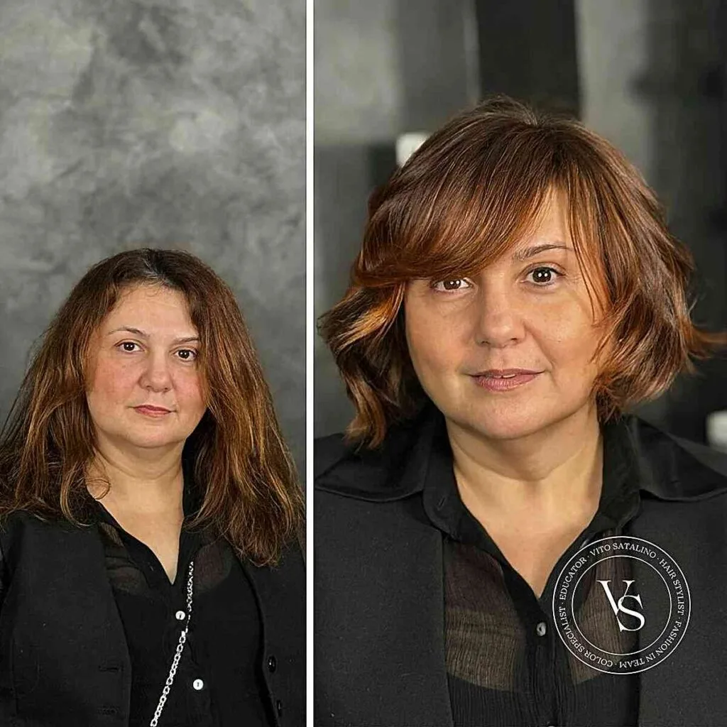 Light Brown Bob with a Swoop Bang for 50-year-olds with Round Faces
