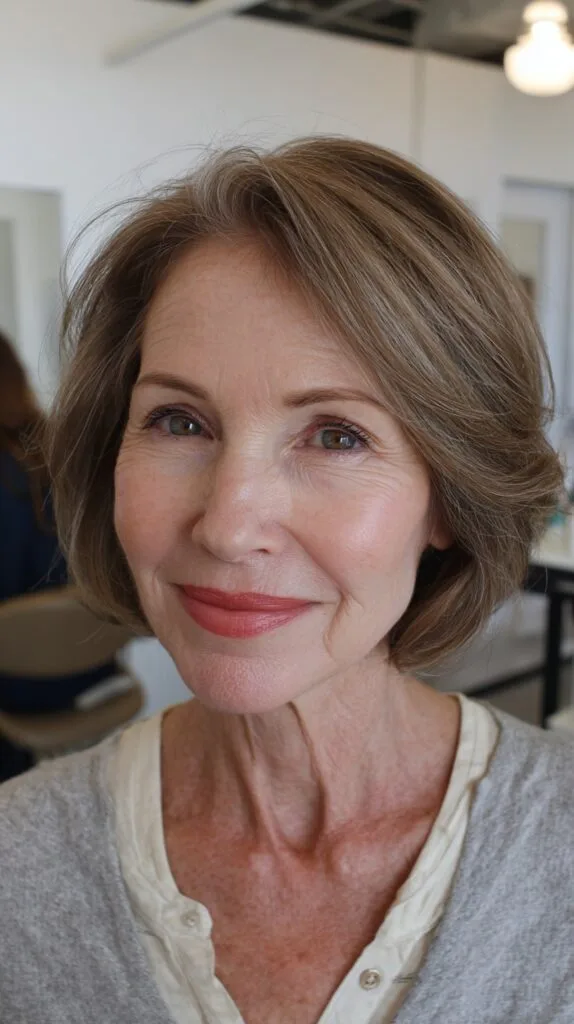 Light Brown Layered Bob with Face-Framing Highlights