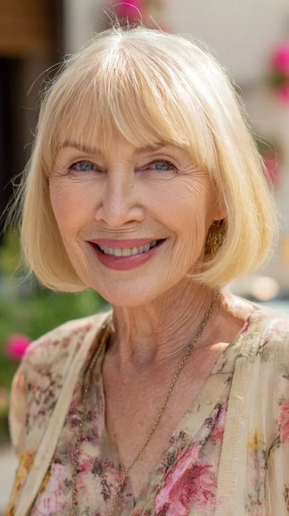 Light Platinum Rounded Jaw-Length Bob with Airy Micro Curtain