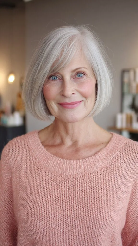 Light Silver Jaw-Grazing Bob with Subtle Face-Framing Layers