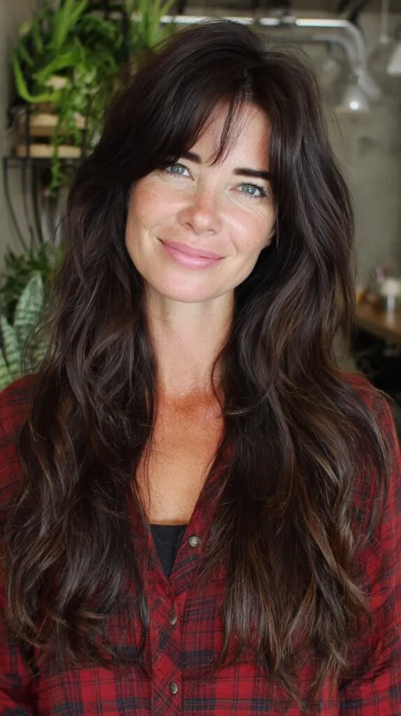 Long Chocolate Wave Layers with Airy Wispy Center Fringe