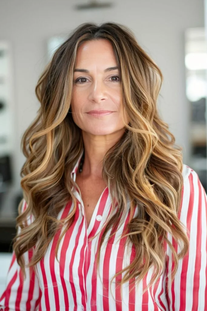 Long flowing hairstyle for women over 50