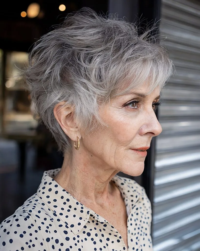 Messy textured crop for women over 70 with fine layered hair and tousled volume