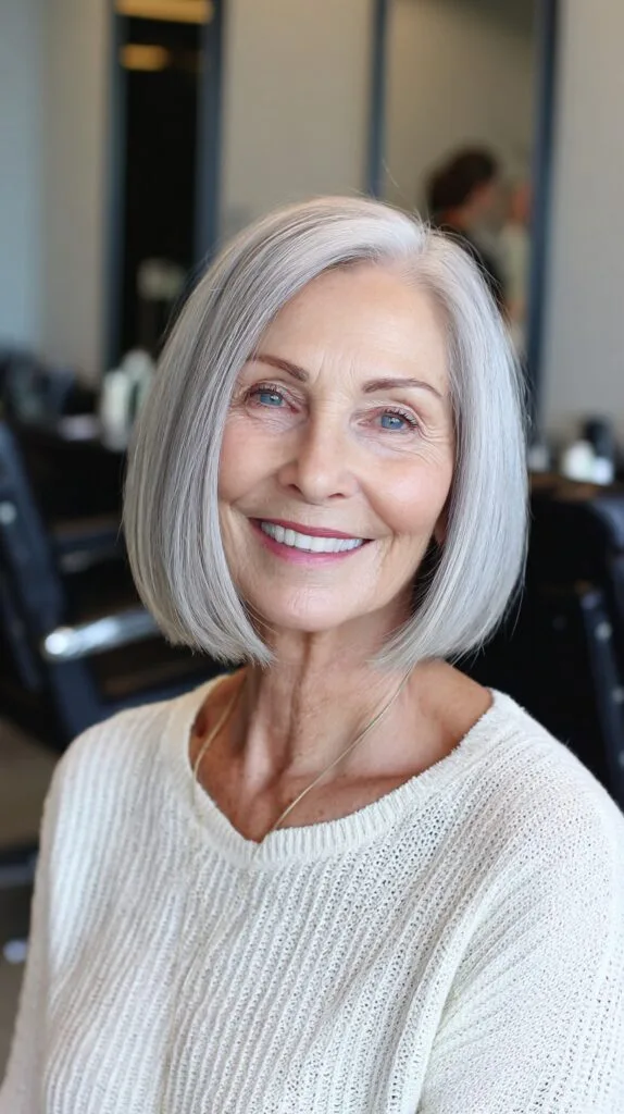 Mid-Jaw Sleek Silver Bob with Soft Interior Graduation