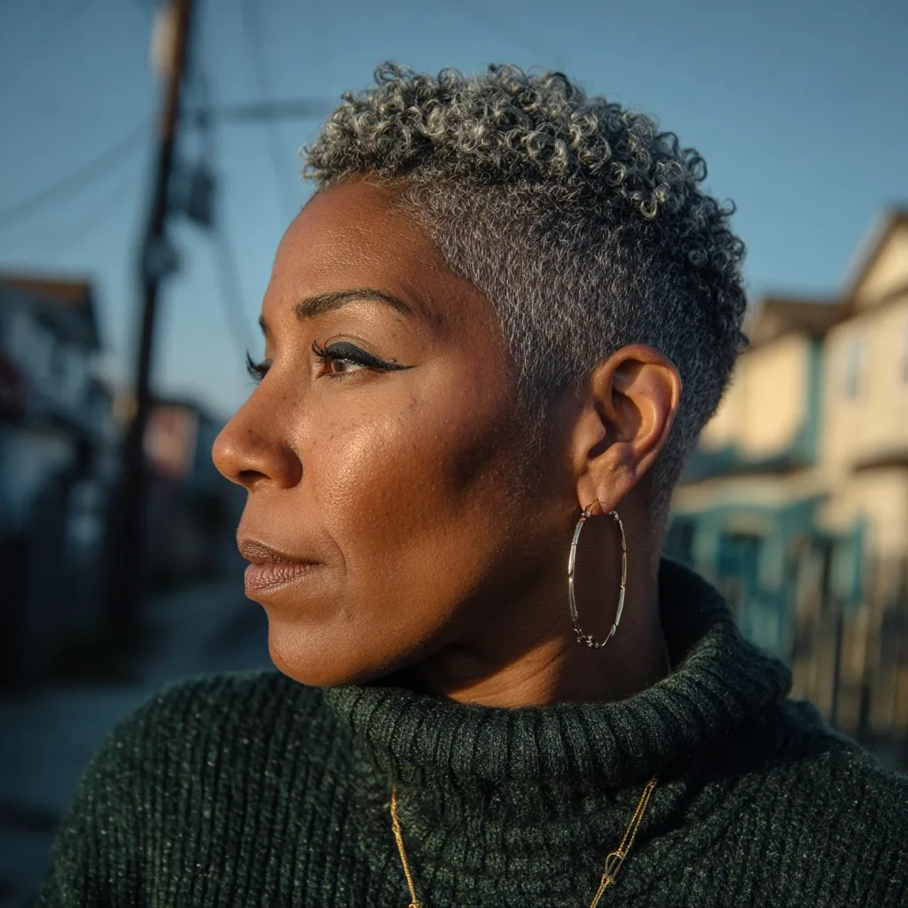 Modern Curly Pixie with Subtle Silver Highlights