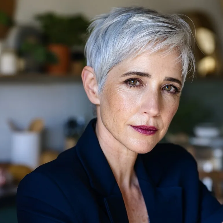 Modern Effortless Silver Pixie Cut with Textured Layers