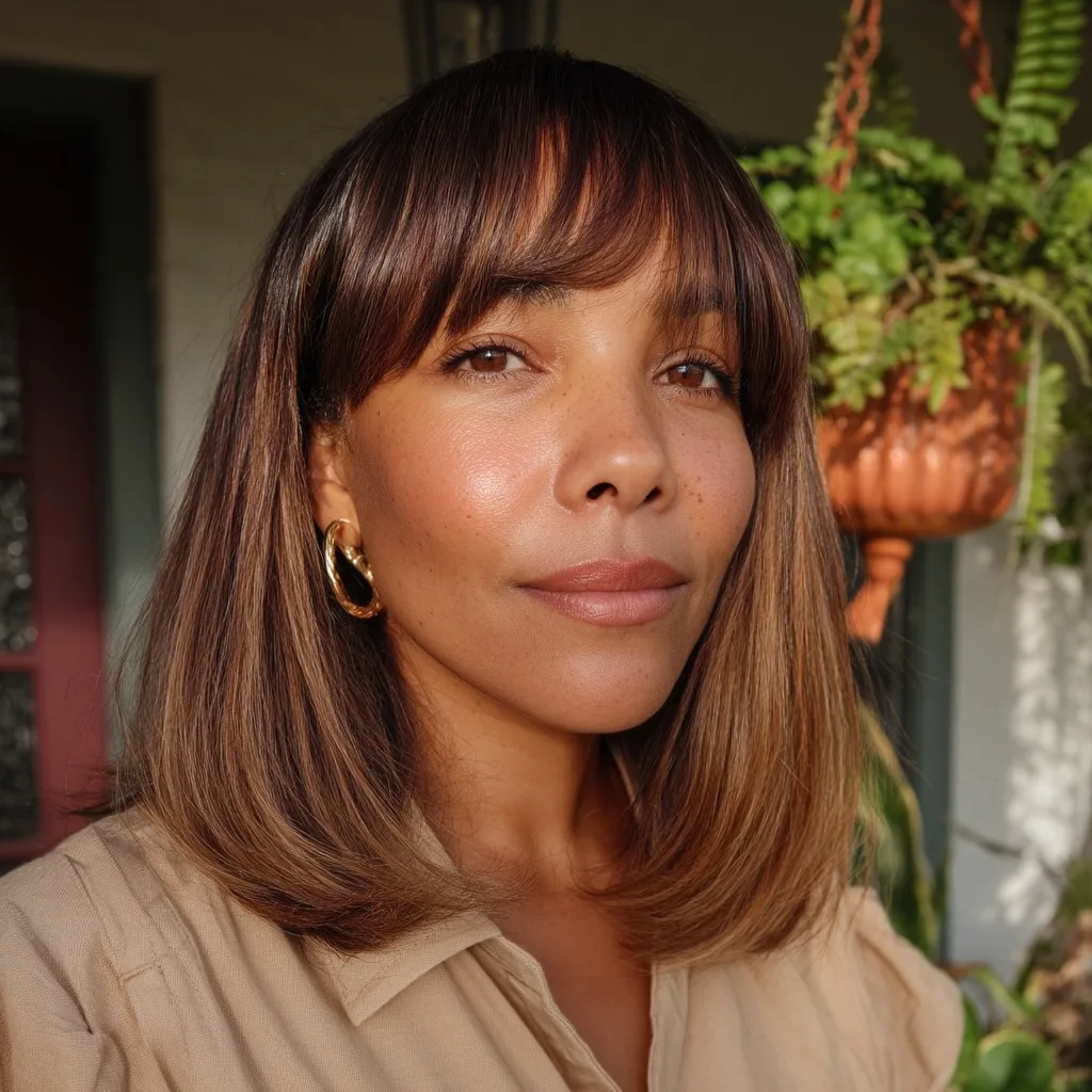 Modern Long Bob with Soft Curtain Bangs