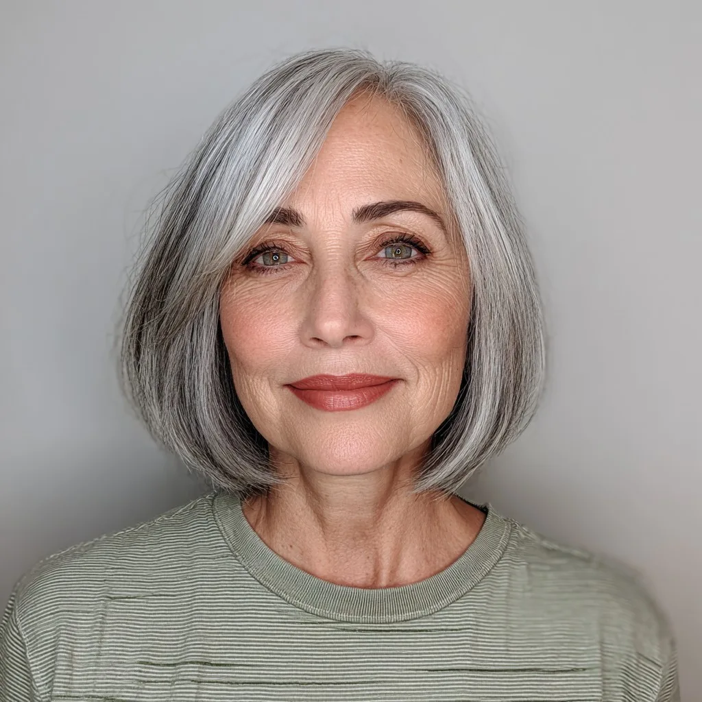 Modern Silver Blunt Bob with Soft Textured Ends