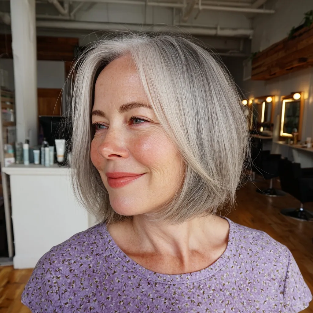 Modern Silver Bob with Subtle Face-Framing Layers