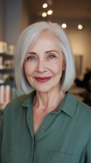 Modern Silver Bob with Subtle Face-Framing Layers