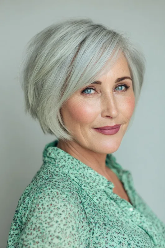 Modern Silver Wedge Bob with Soft Volume
