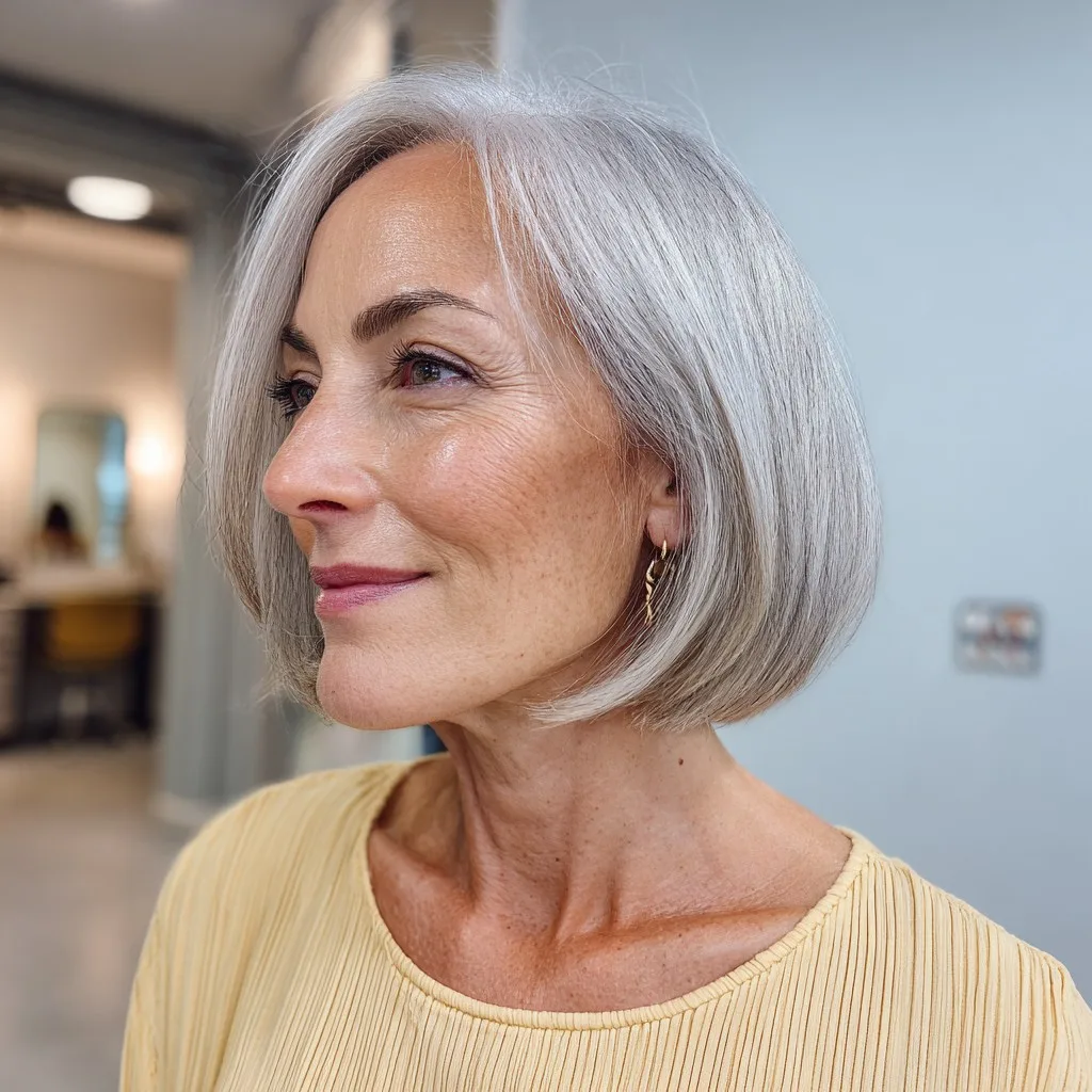 Modern Silvery Blunt Bob with Subtle Layers