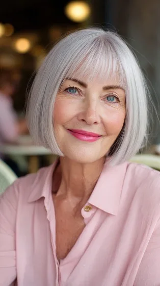 Modern Silvery Bob with Soft Textured Bangs