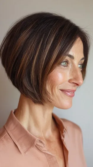 Modern Textured Bob with Caramel Highlights