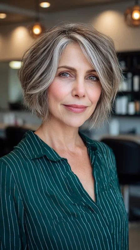 Modern Textured Bob with Soft Silver Highlights