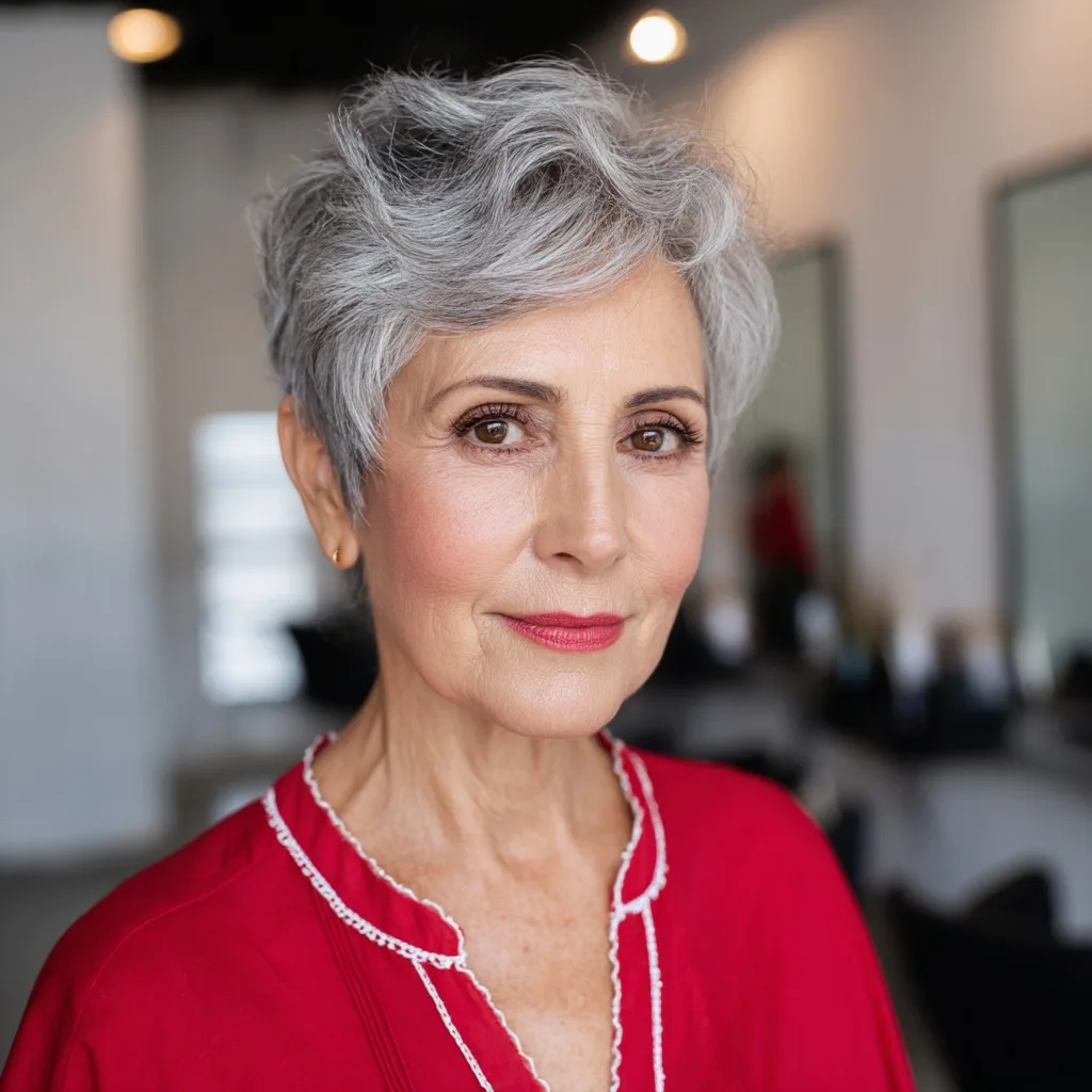Modern Textured Short Gray Pixie with Soft Volume