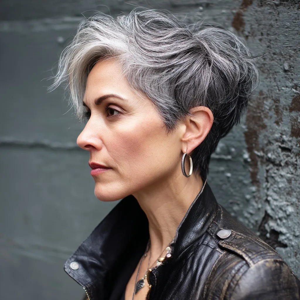 Modern Textured Short Haircut with Silver Highlights