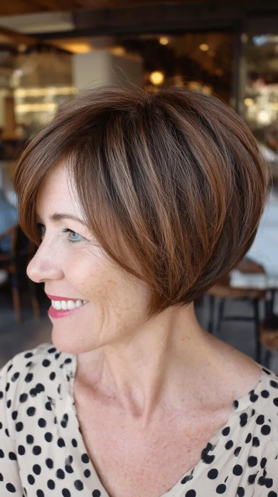 Modern Warm Brown Stacked Bob with Soft Layers