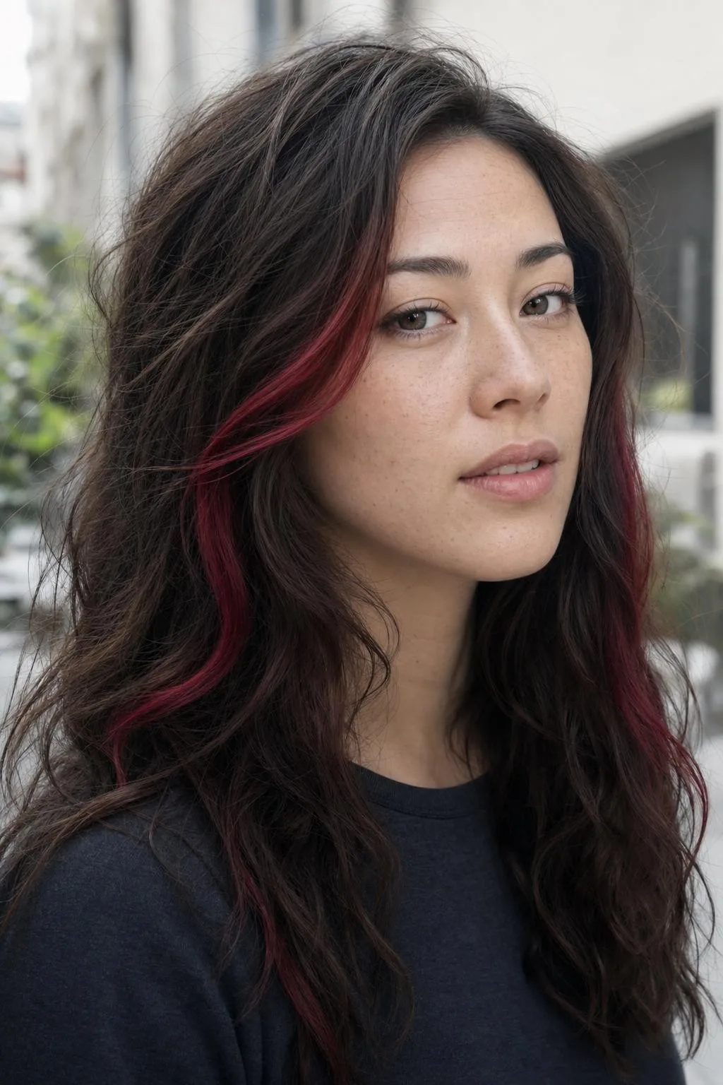 Peekaboo Red Highlights Wavy Hair
