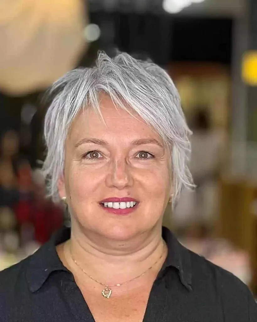 Piecey Natural Grey Short Cut for Women Aged 50 with Round Faces