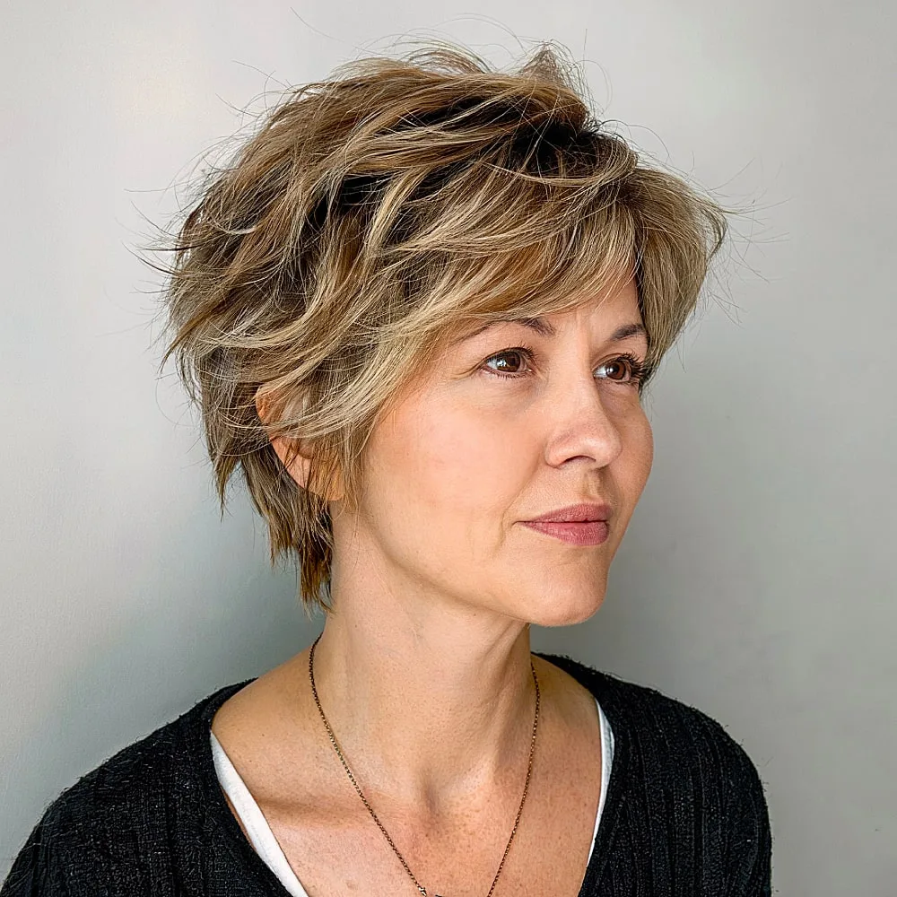 Pixie shag with blended layers and tousled finish for women over 40 seeking airy volume