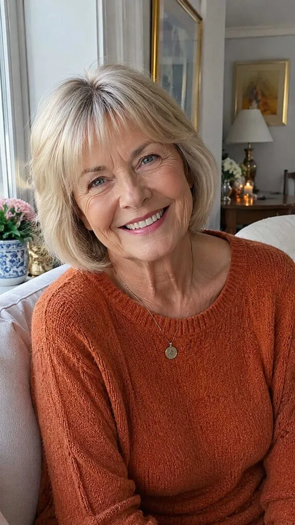Platinum Blonde Layered Bob with Wispy Fringe