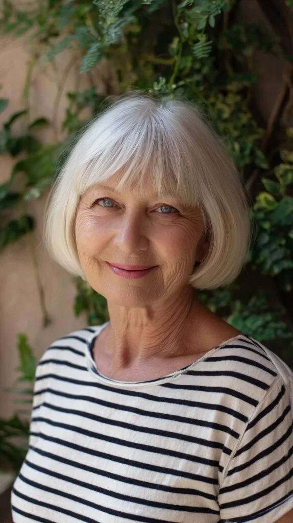 Platinum Jaw-Length Blunt Bob with Delicate Curtain Fringe