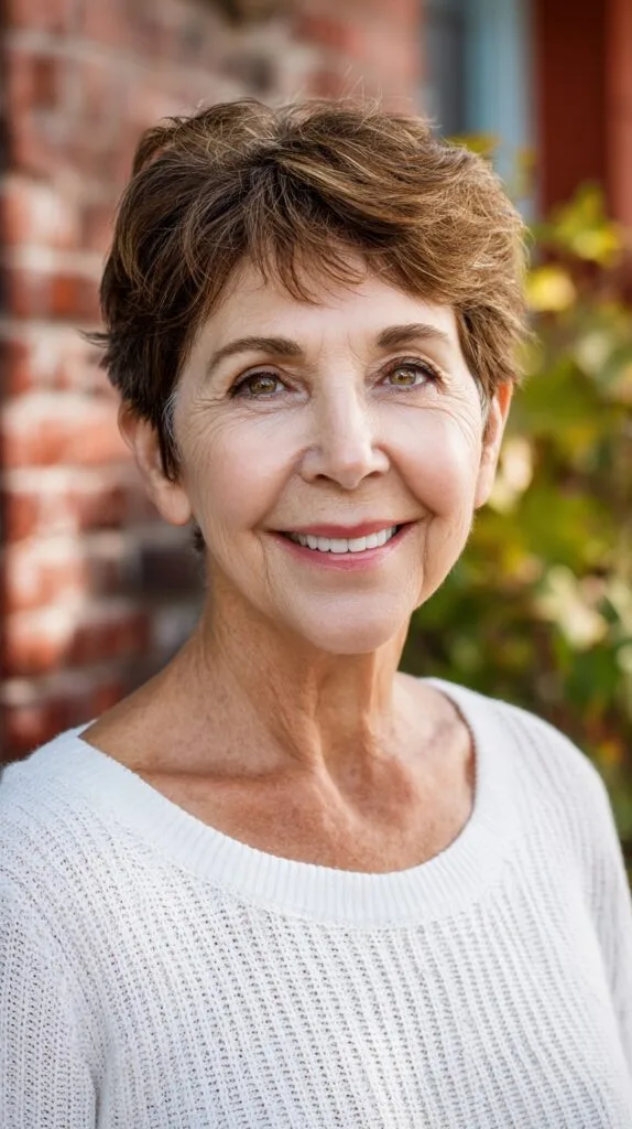 Playful Cinnamon Layered Pixie for Women Over 60