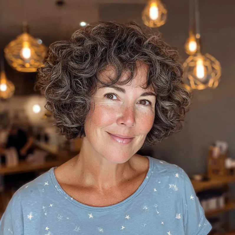 Playful Curly Bob with Gentle Bangs
