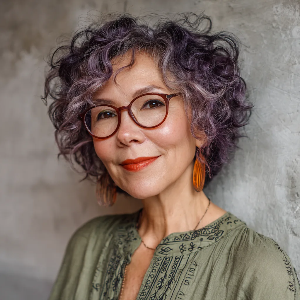 Playful Curly Bob with Lavender Highlights