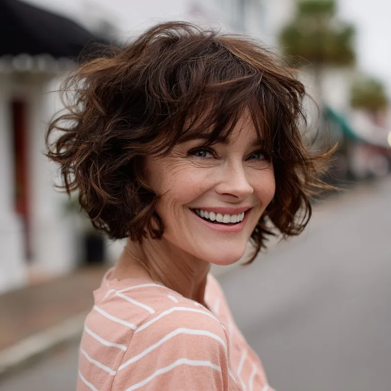 Playful Curly Bob with Soft Bangs