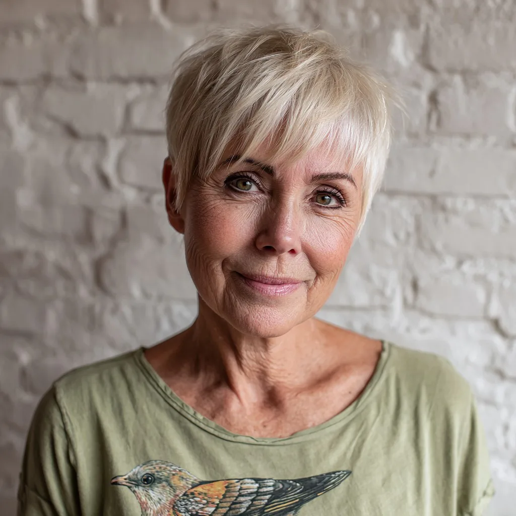 Playful Textured Pixie Cut with Effortless Long Bangs