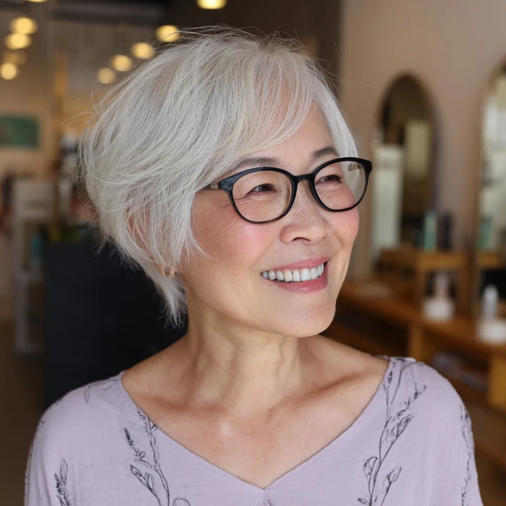 Playful Textured Silver Bob with Soft Layers