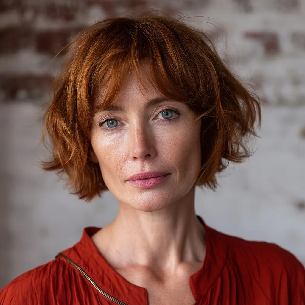 Playful Tousled Copper Bob with Subtle Waves