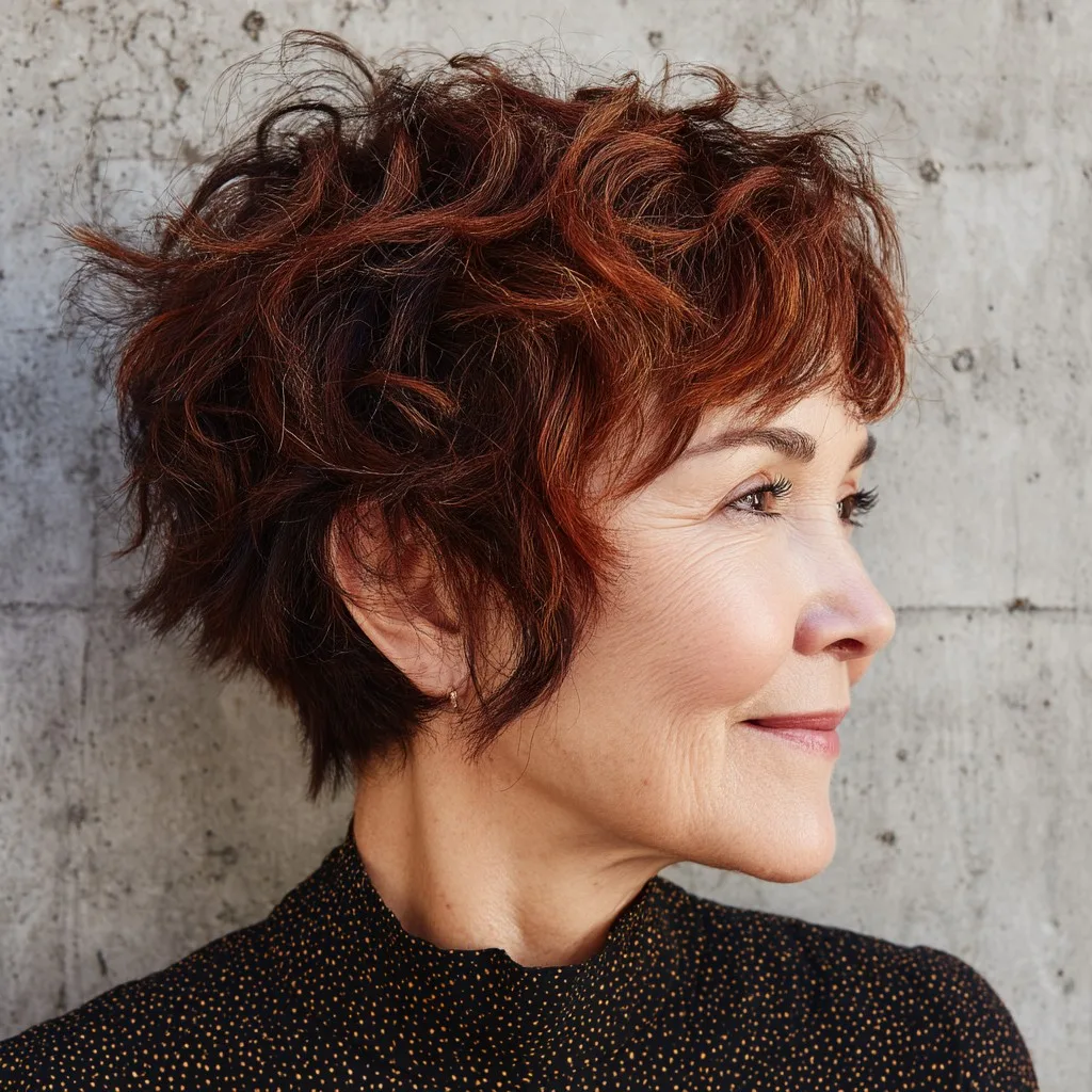 Playful Tousled Copper Curly Cut