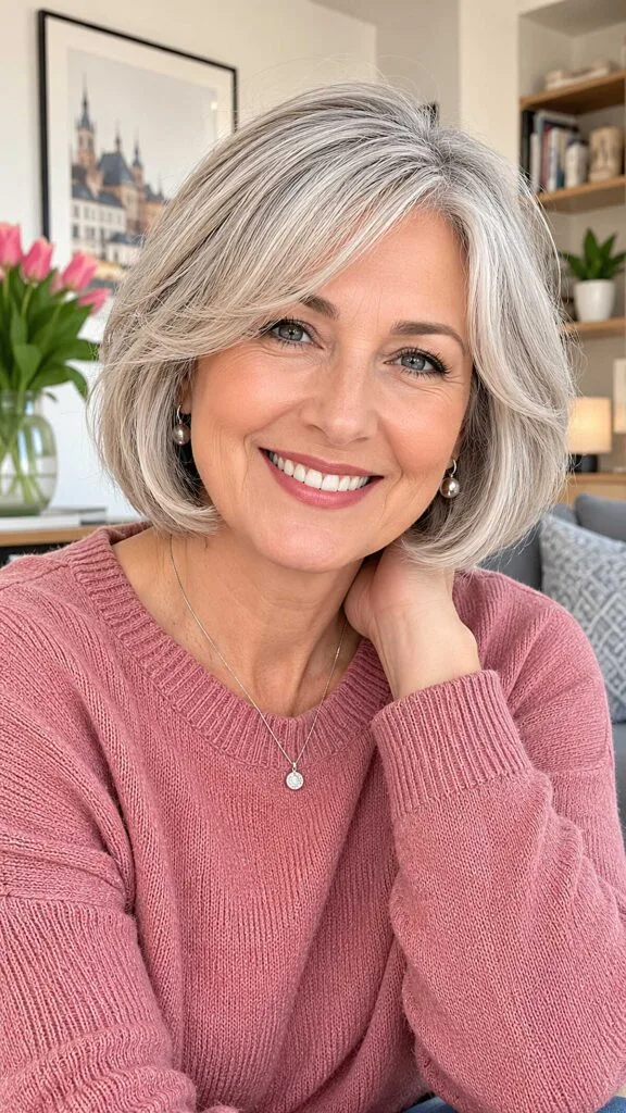 Polished silver chin bob with soft wave