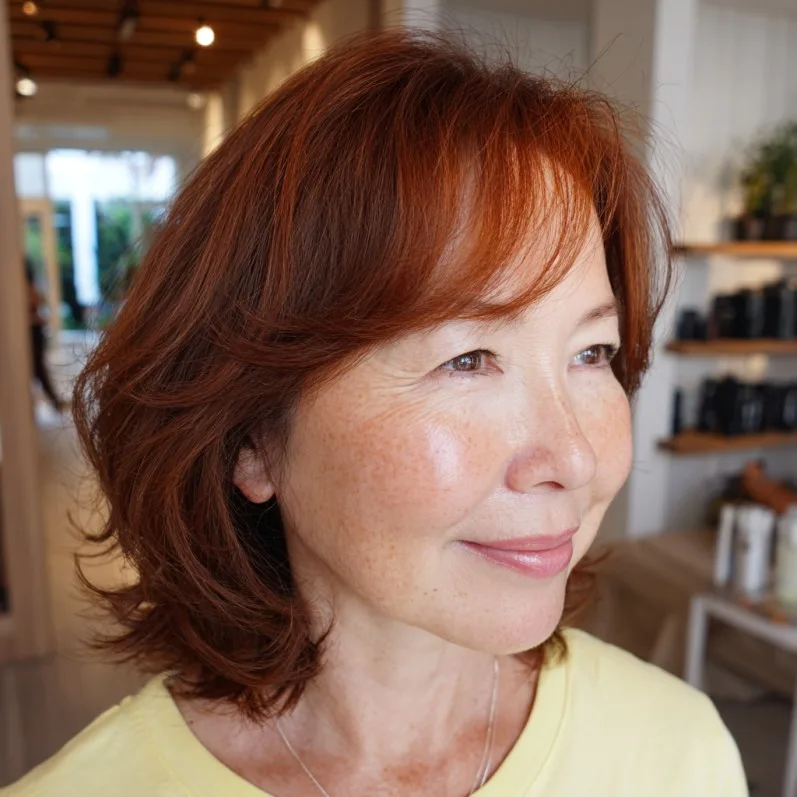 Radiant Layered Copper Bob with Soft Bangs