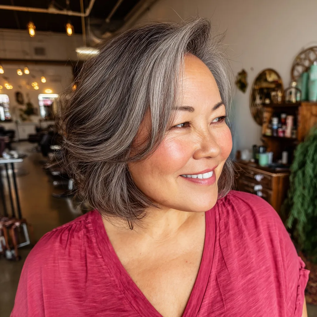 Radiant Silver Layered Bob with Soft Movement